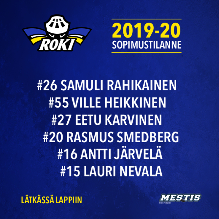 Kuusi pelaajasopimusta Mestis-kaudelle 2019-20